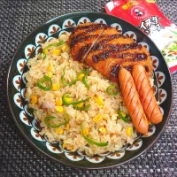 オイシャンバターごはん＆ソースとんかつでムスコの置きランチ|からあげビールさん