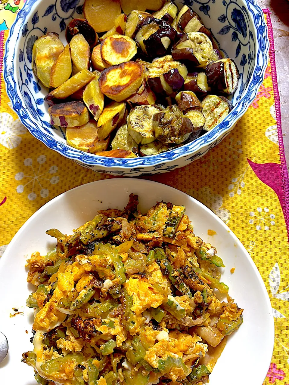 茄子🍆とさつまいも🍠の焼き浸し　ゴーヤと豚肉の卵とじ|4jinoanataさん