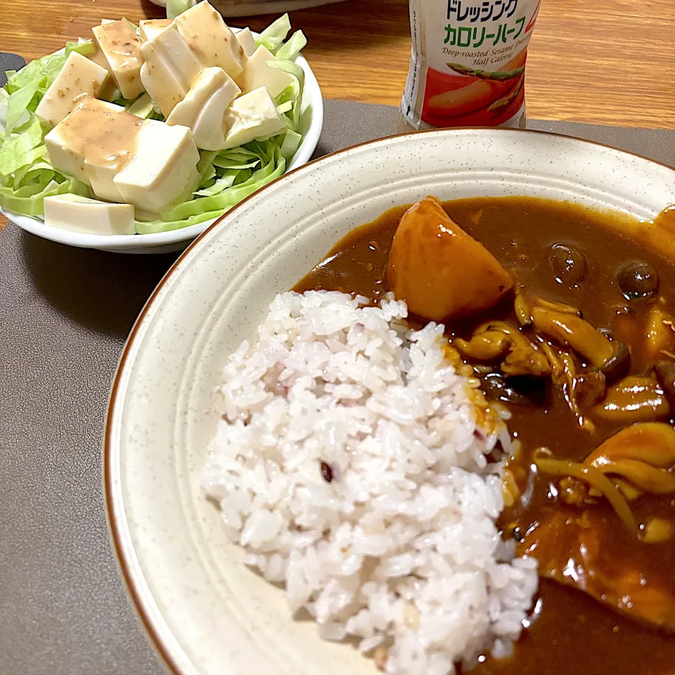 2025/08/27 鯖缶ときのこのカレー、豆腐サラダ|kykyさん