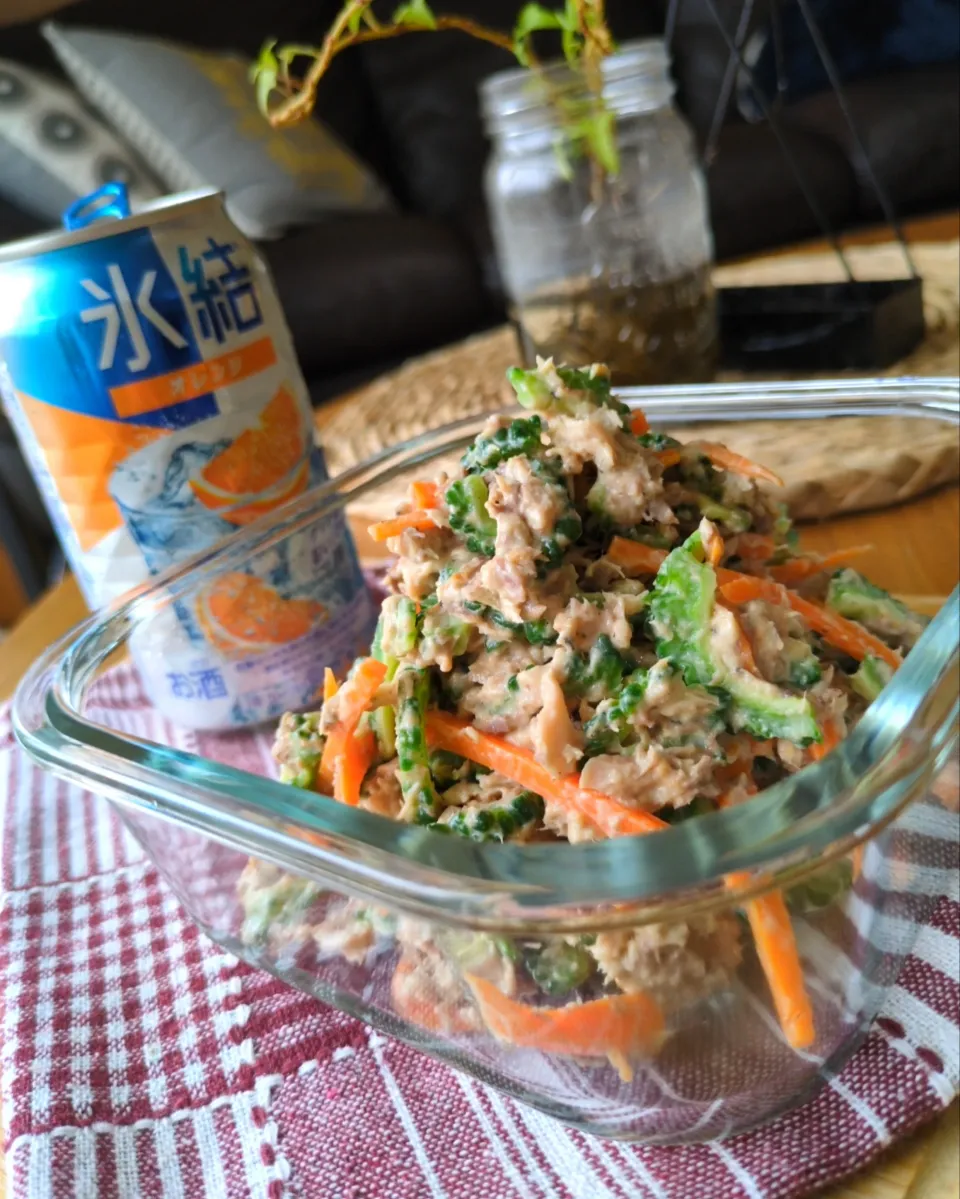 ｺﾞｰﾔとｻﾊﾞ缶のつぶみそﾏﾖｻﾗﾀﾞ|まりおさん