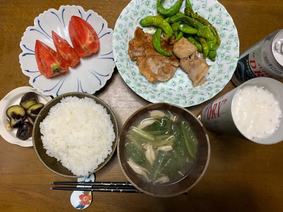 夕食　豚生姜焼き　ビール🍻|ATさん