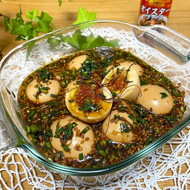 Snapdishの料理・レシピ写真:オイスターソースで麻薬玉子｜王道？それとも新感覚？【李錦記 オイスターソース党】が「伝統派」と「革新派」に分裂！あなたの一票は？