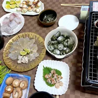 平貝捌いてサザエ焼いてフグ鍋♡|晏如さん