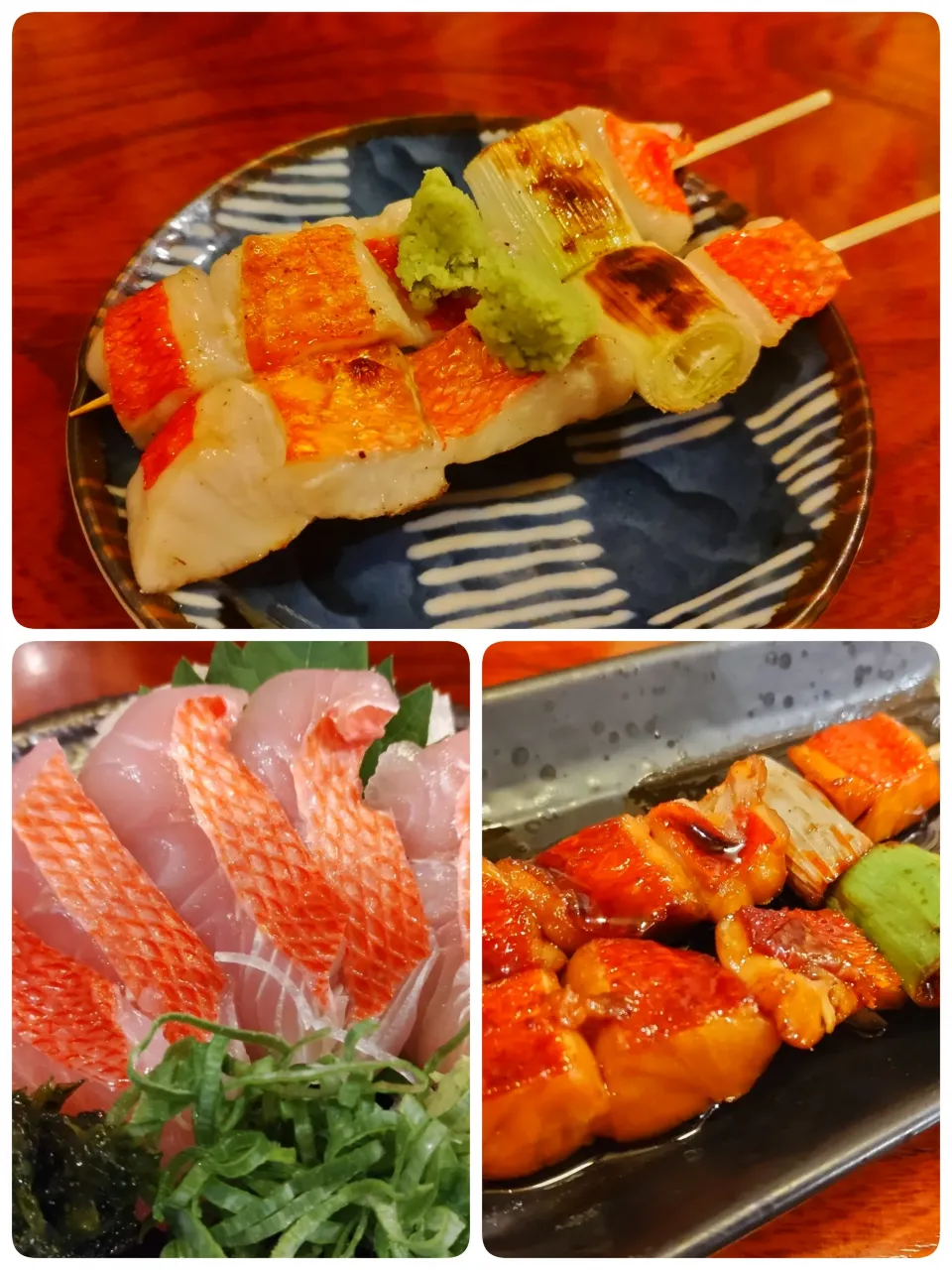 下田で金目鯛の刺身、串焼き、煮付け串。特に串焼きは絶品です。|kamekameさん