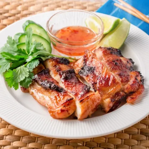 「プラス糀 糀美人 肉用みそ漬けの素」を使ってみたSnapdishの料理・レシピ写真:鶏もも肉のみそ漬けガイヤーン風