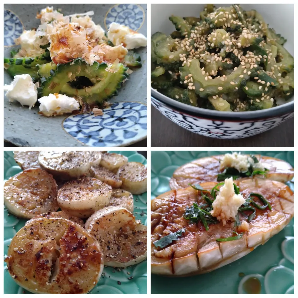 ゴーヤと白茄子料理　🍆🥒|とだともさん