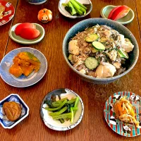 晩ごはん♯冷や汁♯かぼちゃ煮|小松菜さん