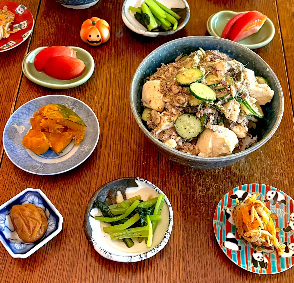 晩ごはん♯冷や汁♯かぼちゃ煮|小松菜さん