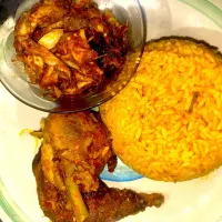 Jollof rice,spiced shredded chicken and peppered chicken|Ayo_Hubさん