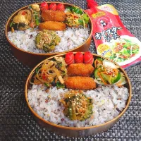 母とムスコのラブラブおソロ♪ピリ辛ツナ味噌ゴーヤ乗っけごはん弁当|からあげビールさん