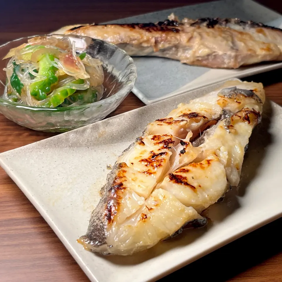 鰈と鰤の西京漬け＆ゴーヤ和え物|biskesさん