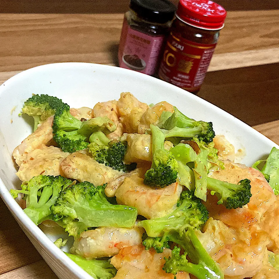 お夕飯　海老とブロッコリーのXO醬マヨ炒め|renharuruさん