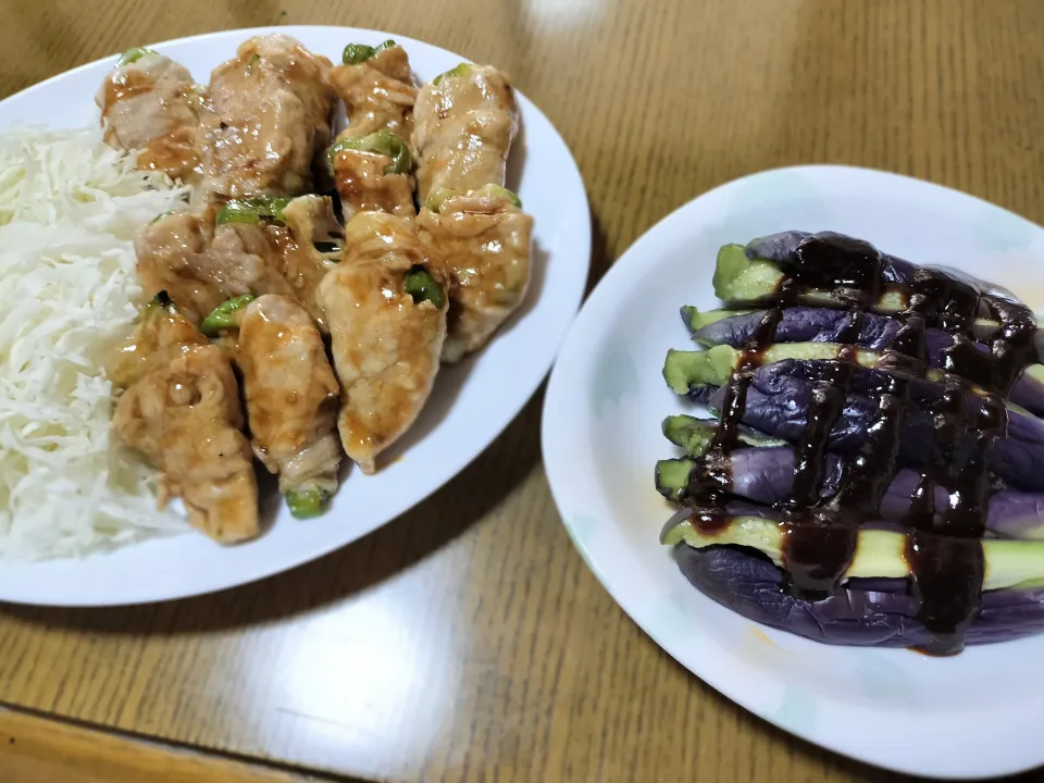 チーズinピーマンの肉巻き&ナス味噌|みよぱさん