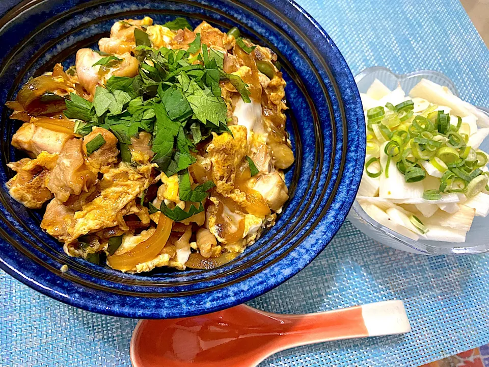 親子丼&とろろ芋の短冊サラダ|単身赴任のっちさん