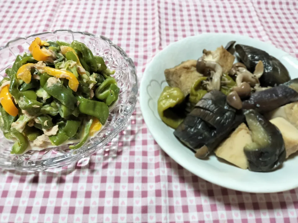 無限ピーマン♾️　　茄子と獅子唐と厚揚げしめじの煮浸し|みよぱさん