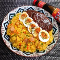 カレーピラフ＆オイデミハンバーグでムスコの置きランチ| からあげビールさん