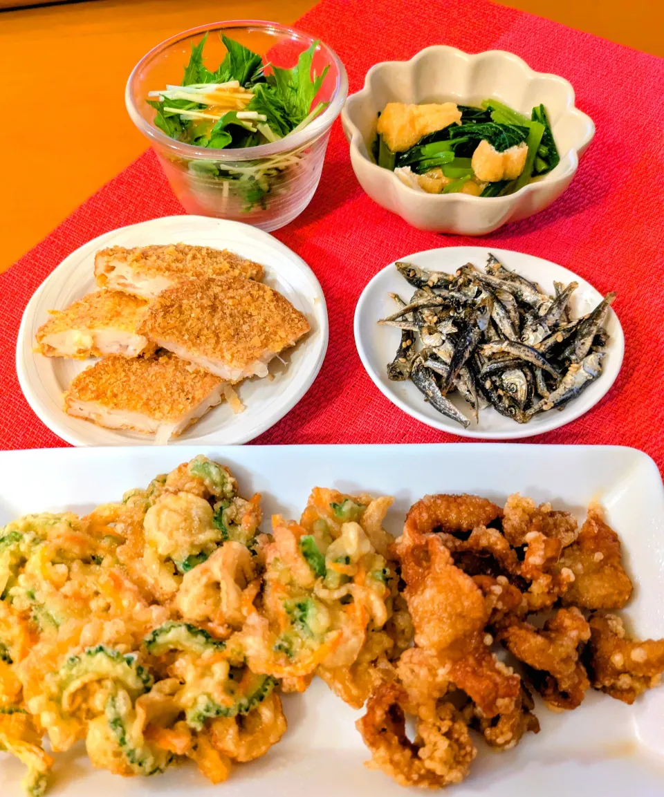 ☆ゴーヤかき揚げ　☆田作り　☆野菜フライ　☆煮浸し　☆サラダ|chikakoさん