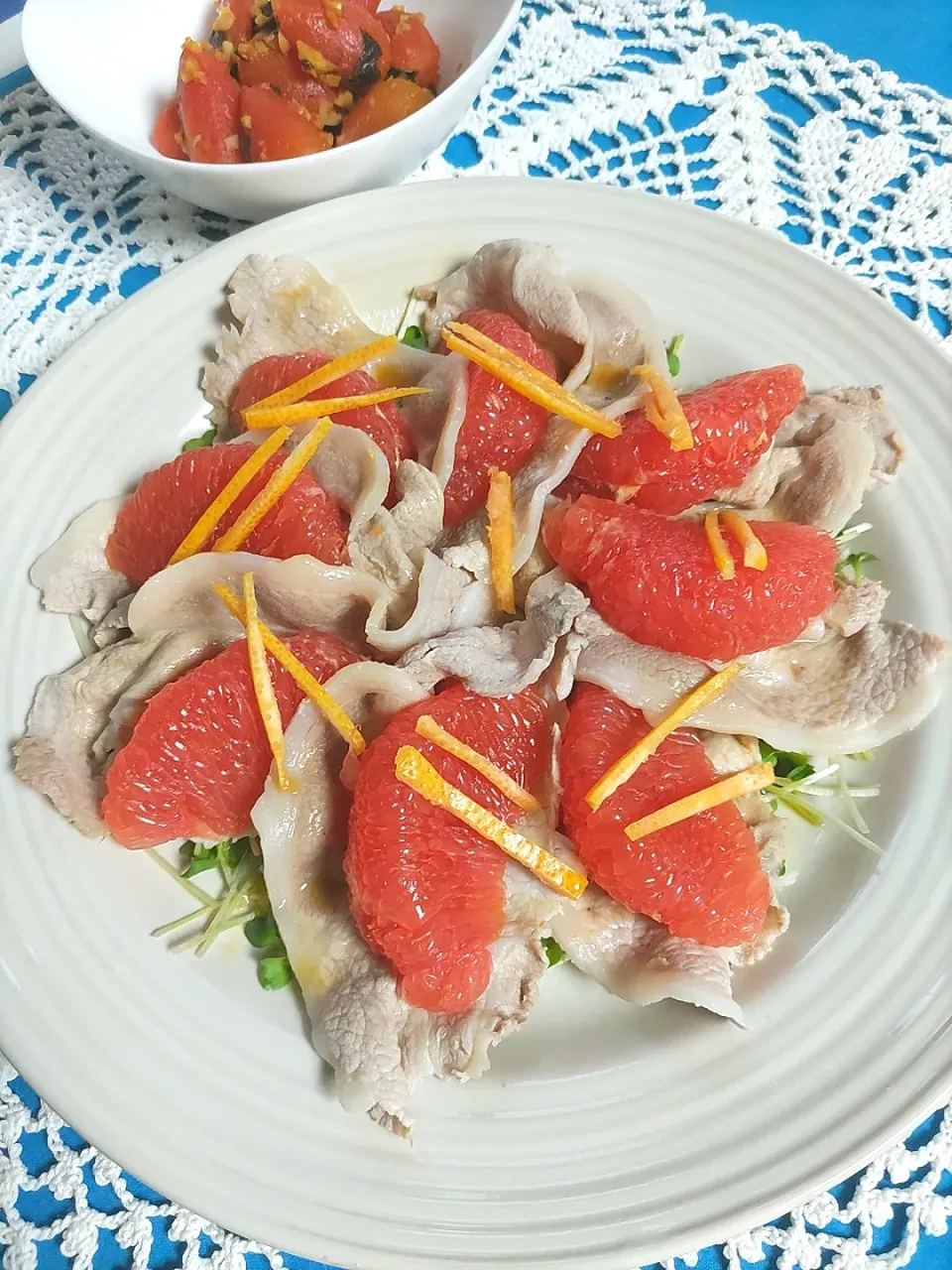 豚肉とグレープフルーツの冷しゃぶ風＆ミニトマトの中国風アーリオオーリオ|samutanさん