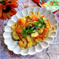 海老と茄子のトマトパスタ