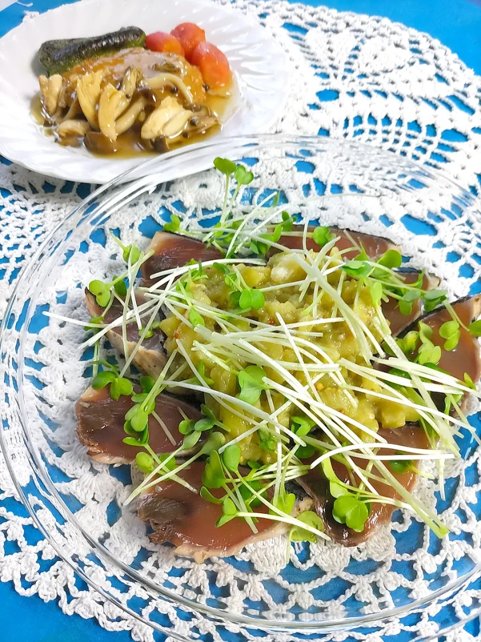 なすとかつおのカルパッチョ風サラダ＆あんかけコロッケ|samutanさん