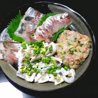 鯵と太刀魚の刺し身盛りと鯵のなめろう|be-Cookingさん