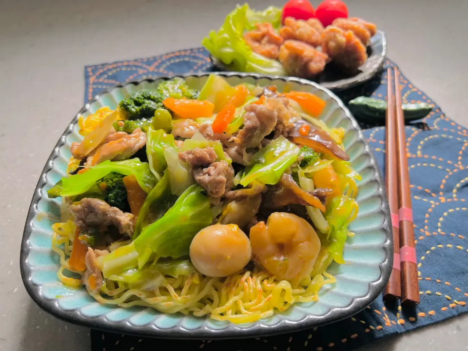 「あんかけ焼きそば＆ゆず塩唐揚げ」|バシュランさん