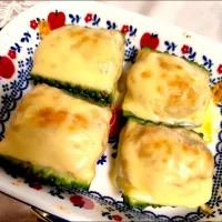 まりおさんの料理 ｺﾞｰﾔ肉詰めﾁｰｽﾞ焼き