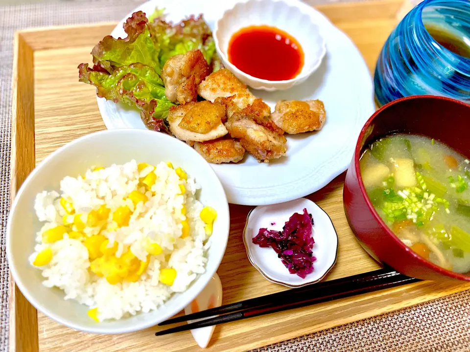 夕飯 とうもろこしご飯など|ふわふわさん