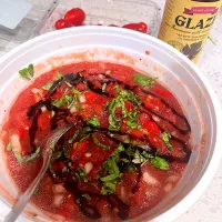 Chopped tomatoes, onions, garlic, evoo, s&p, balsamic glaze, & fresh basil| 🌺IAnneさん