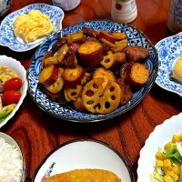 今晩はさつまいもと豚肉の甘辛煮|こどもおやじさん