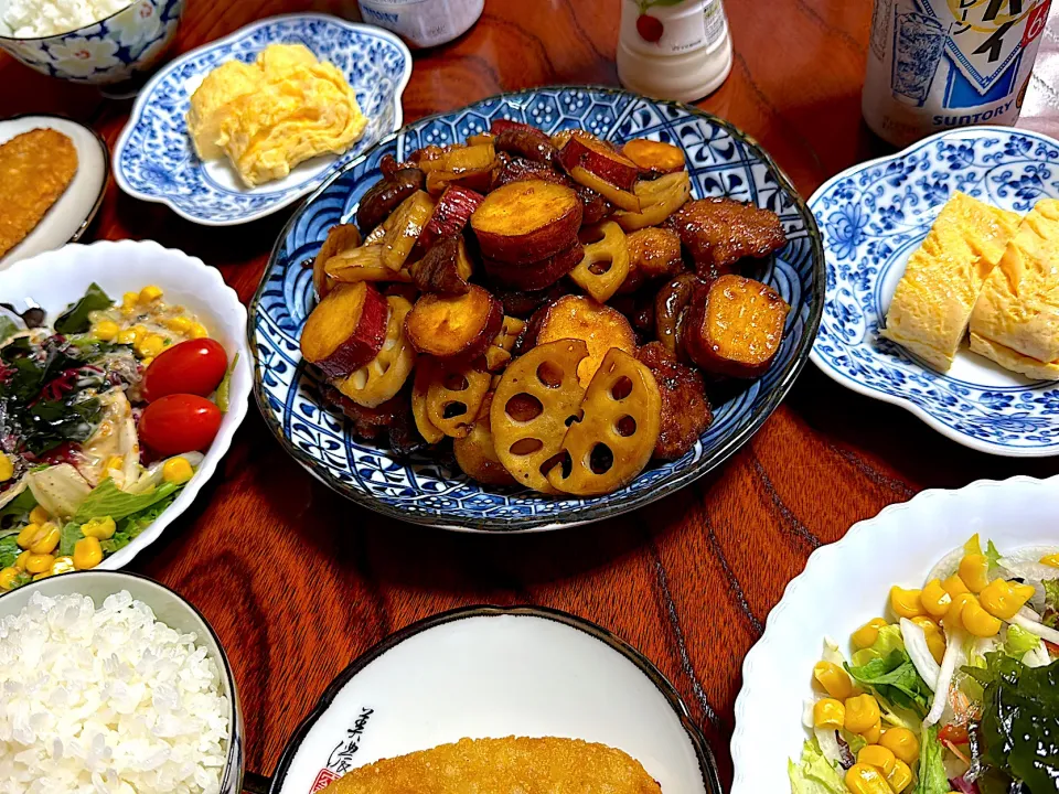 今晩はさつまいもと豚肉の甘辛煮|こどもおやじさん