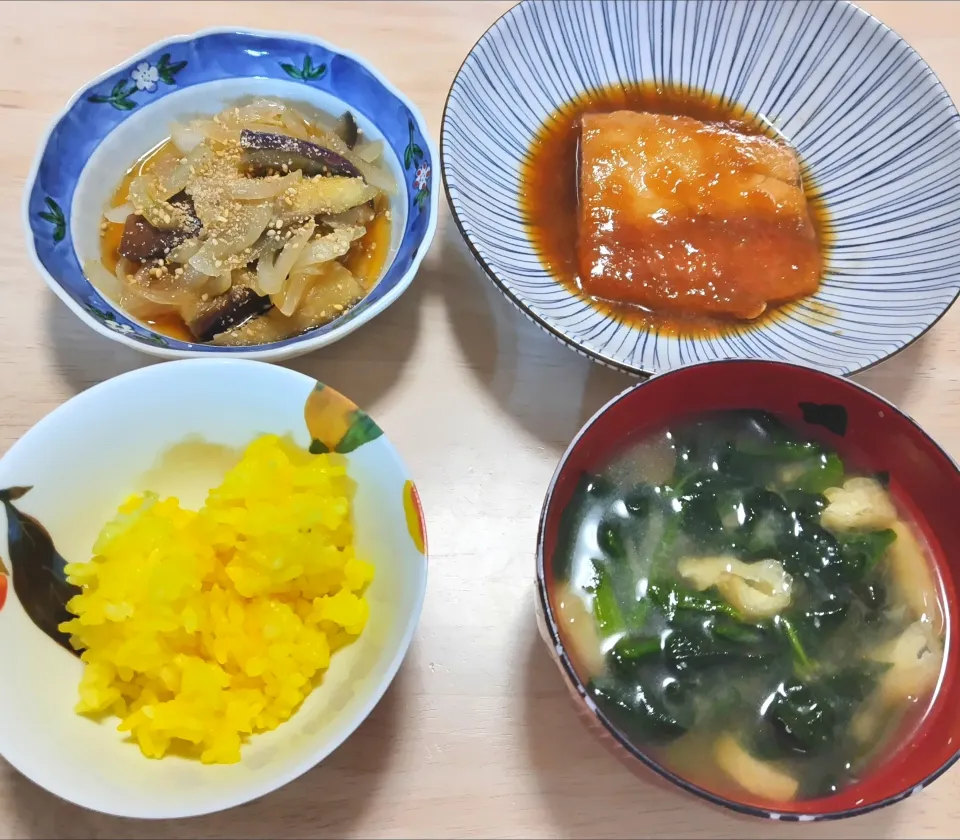 2025 0912　鯖のみぞれ煮　なすと玉ねぎの焼きびたし　ほうれん草と油揚げのお味噌汁|いもこ。さん