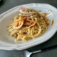 スルメイカとキノコの和風パスタ|ちぐけんさん