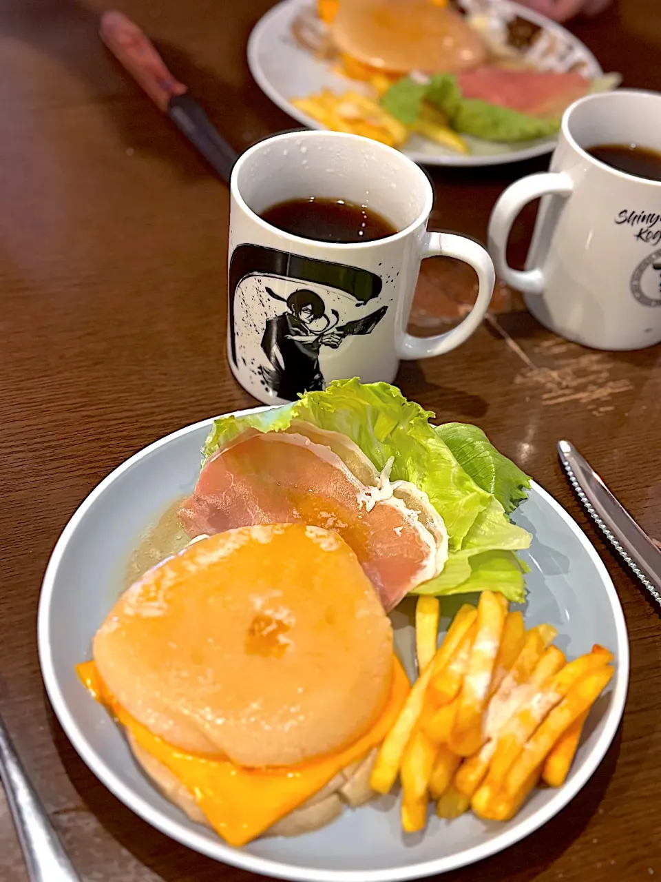 米粉のパンケーキ　チーズ　生ハム　フレンチフライ　コーヒー|ch＊K*∀o(^^*)♪さん