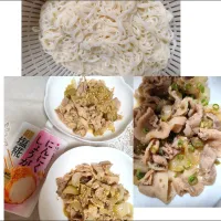 プラス糀にんにくしょうが生塩糀ドレッシング煮(豚バラ、なす、玉ねぎ、胡麻)のち、素麺と合わせました!(ネギ＋)