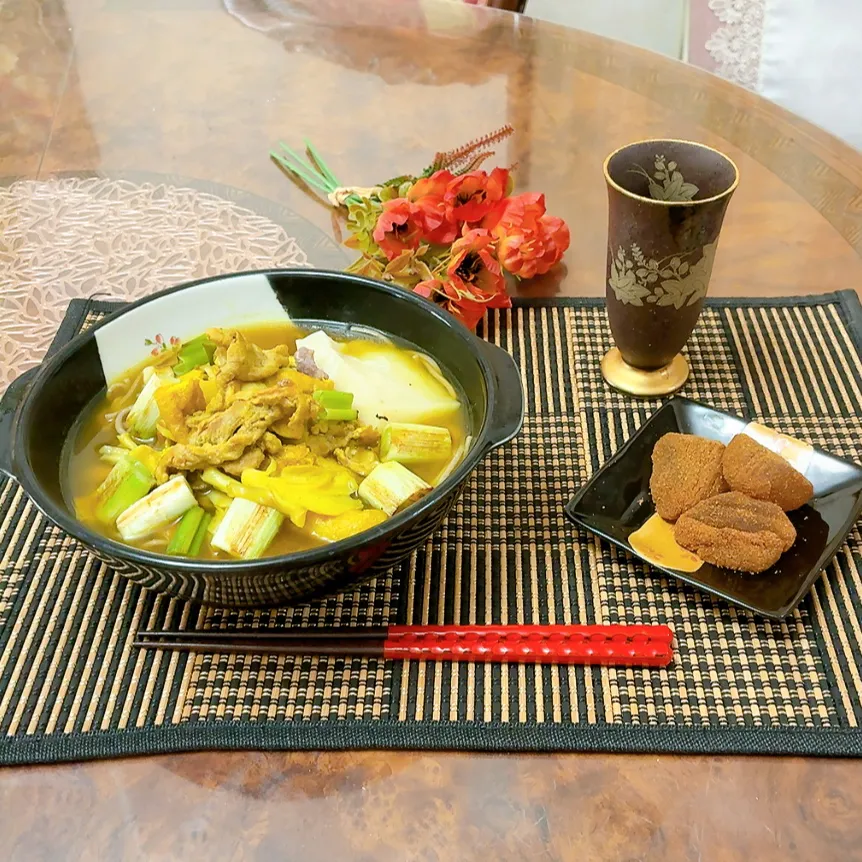 休日ランチは、カレー蕎麦とわらび餅|ショコラさん