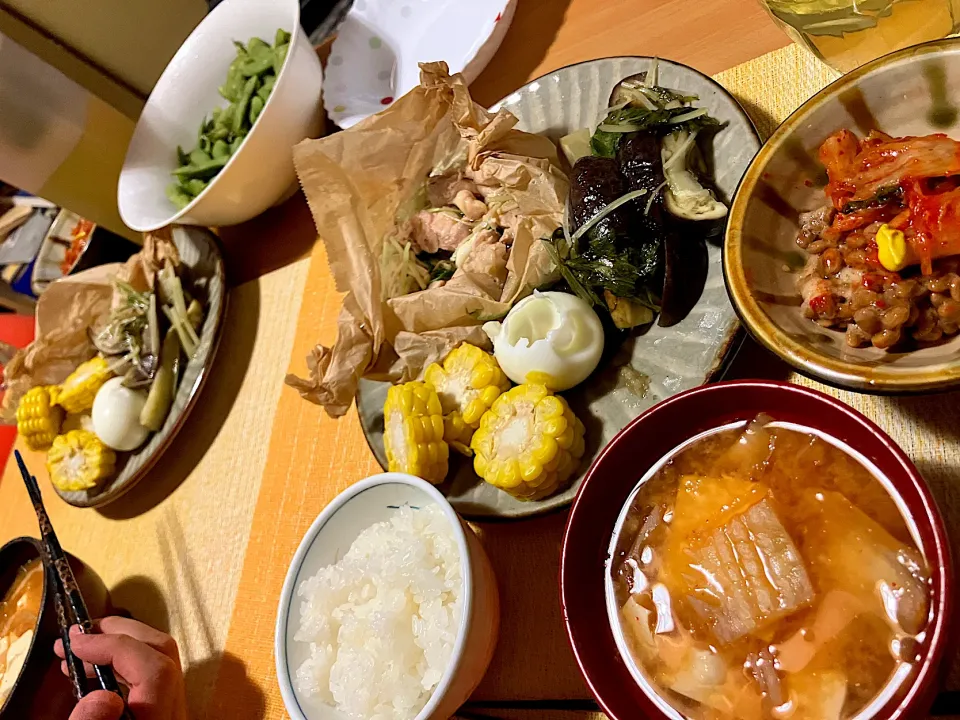 蒸し鶏＆野菜の夜ごはん|ささみさん