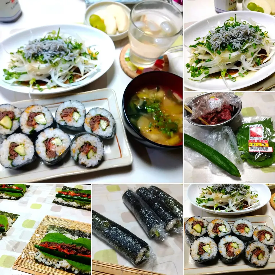 牛こま焼肉とえごまの海苔巻き|うたかた。さん