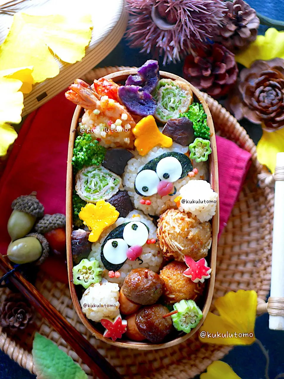 秋弁当₍ᐢ⓿ᴥ⓿ᐢ₎たぬき炊き込みご飯にぎり弁当|kukulutomo ❁𓎪 ⡱𓎩‎𐩢𐩺𓎪 ⡱さん