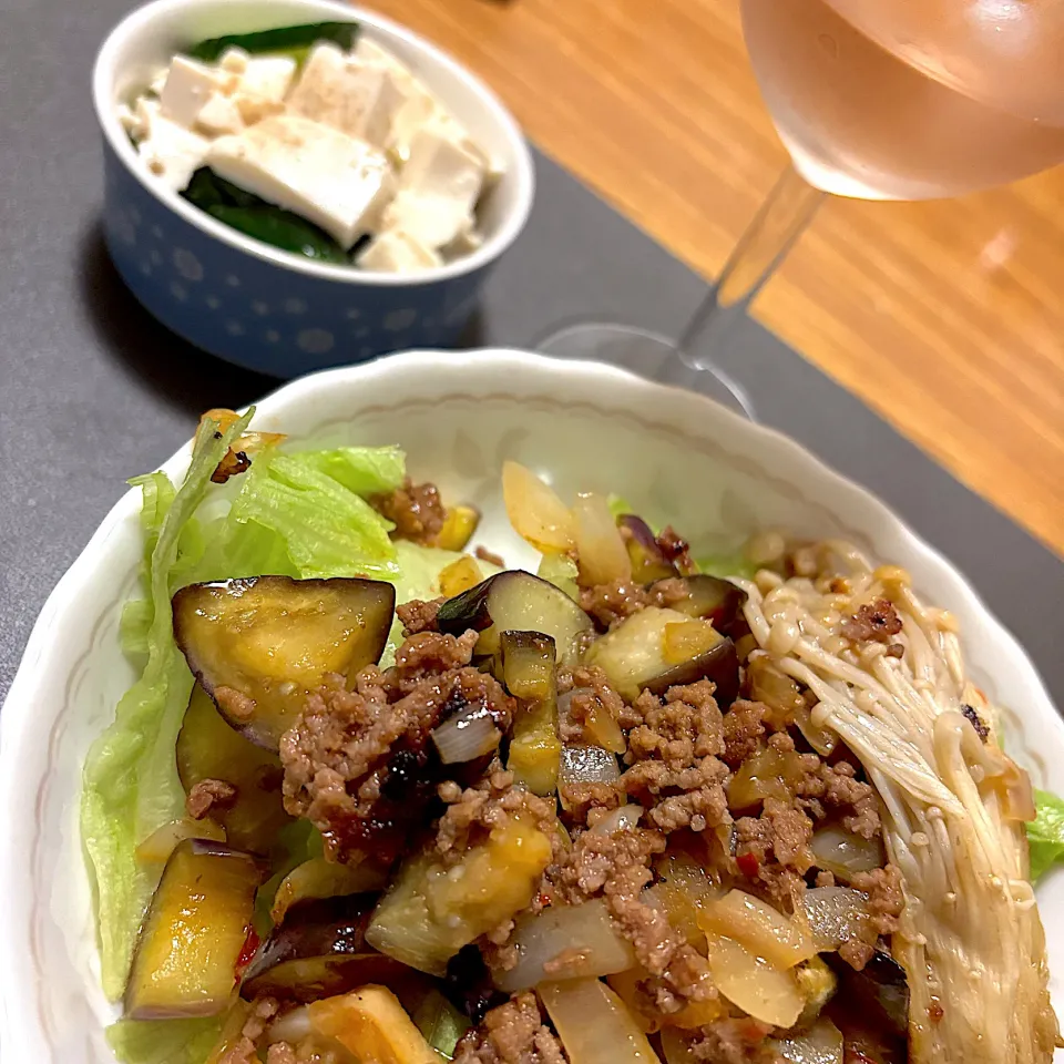 2025/09/16 茄子とひき肉タコライス(風)、豆腐サラダ|kykyさん