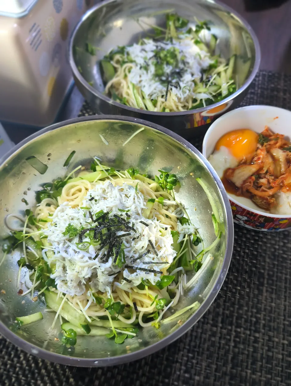 しらす野菜ひやむぎ＆キムチ卵ご飯|テケテケさん