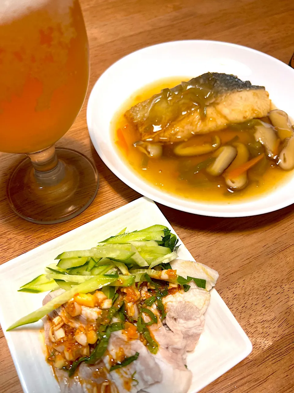 秋鮭のあんかけと茹で豚の香味ダレ|ましろさん