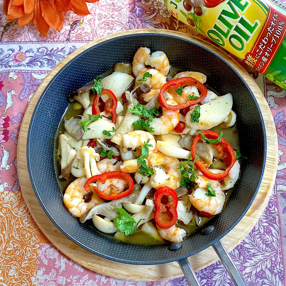 海老ときのこのアヒージョ風‍|ringonamaさん