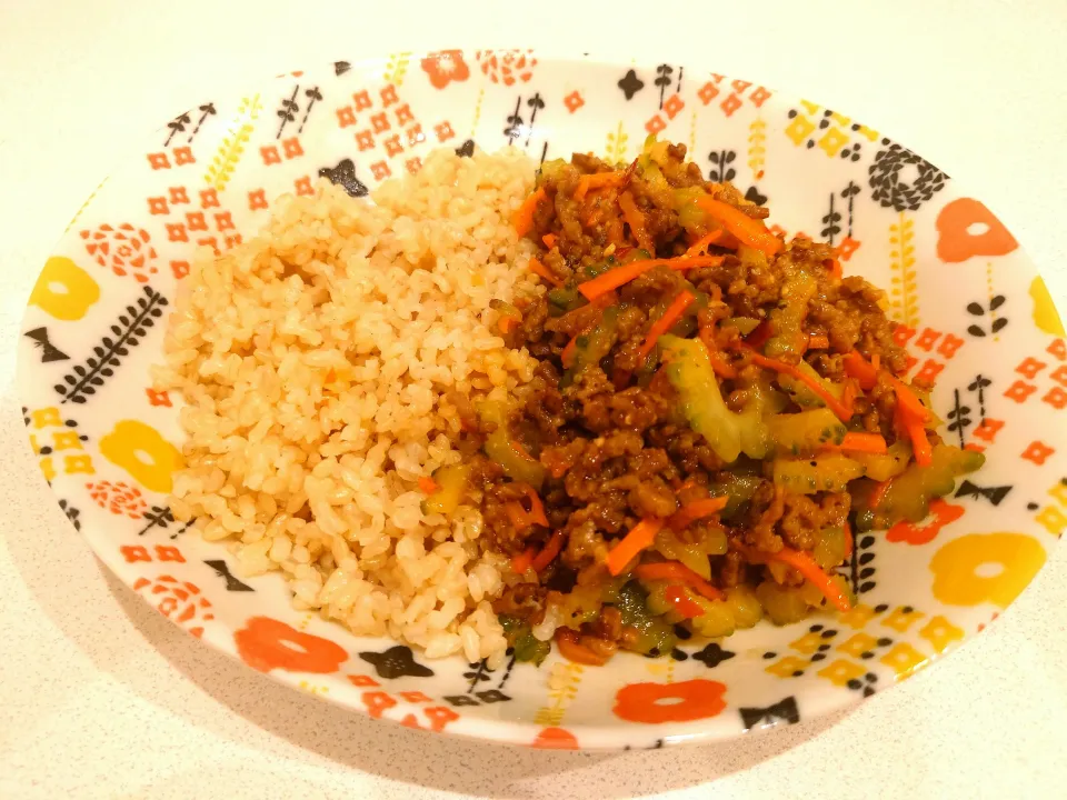 ゴーヤの甘辛味噌炒め＆玄米|ちりさん