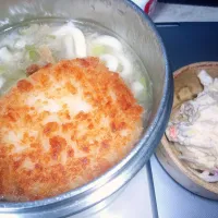 みぞれ仕立てのなめ茸入りとろみ付きコロッケうどん ＆ コストコのポテサラ|darkbaronさん
