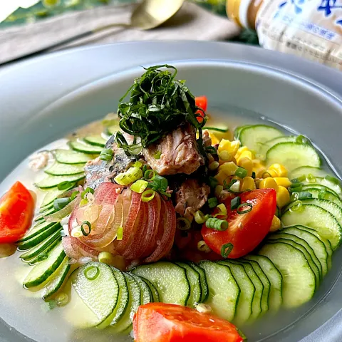 「液みそ つきぢ田村監修 冷や汁の素」を使ってみたSnapdishの料理・レシピ写真:【マルコメさんお試し企画】鯖缶 de 冷や汁