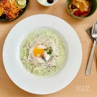 こんにゃく麺で ズッキーニポタージュの冷製パスタ