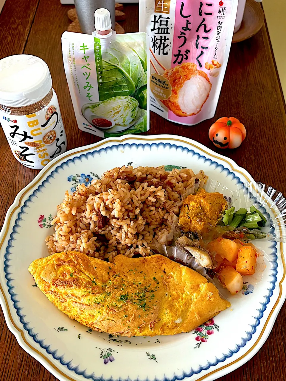 ランチ♯納豆オムレツ♯カクテキ♯茄子味噌炒め|小松菜さん