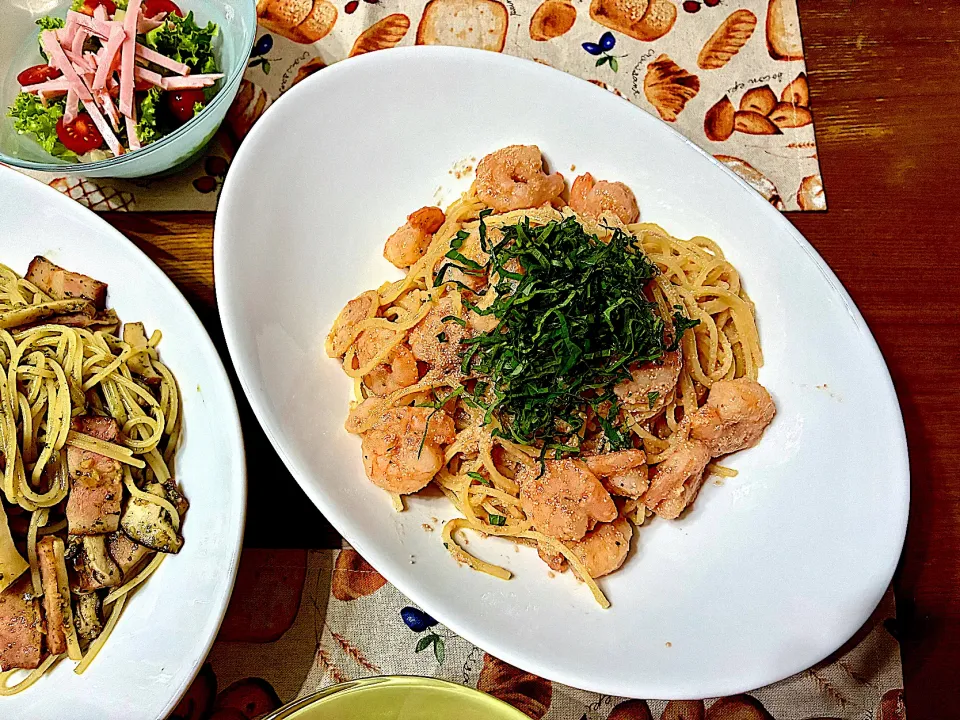 海老の明太子スパゲッティ  大葉のせ|おさむさん