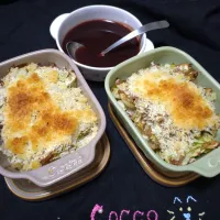 揚げないキャベツたっぷりのメンチカツ＆赤ワインソース✨| cocco+さん
